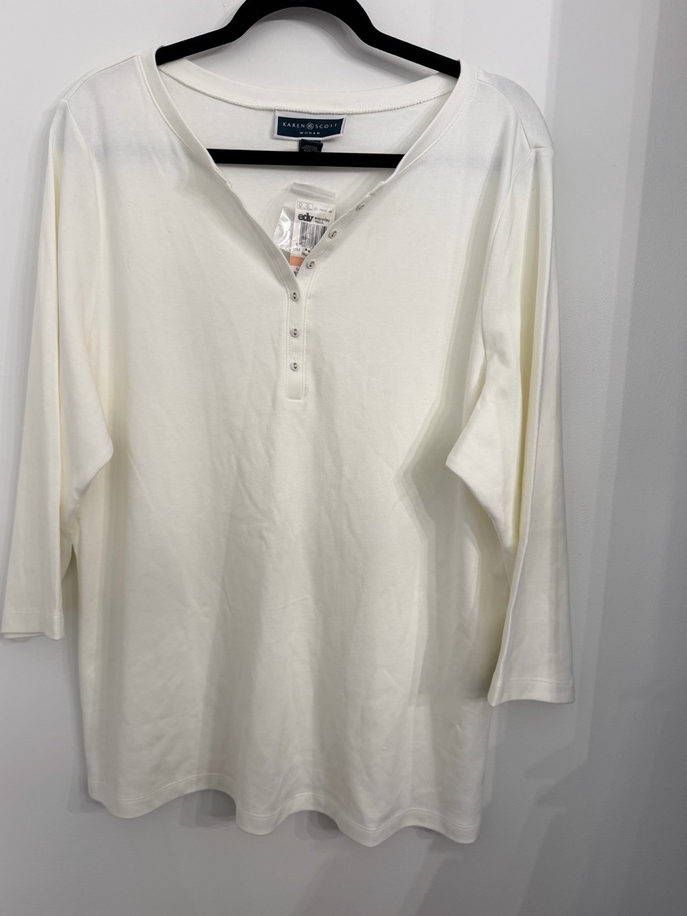 NWT Karen Scott Long-Sleeve Henley Button Top